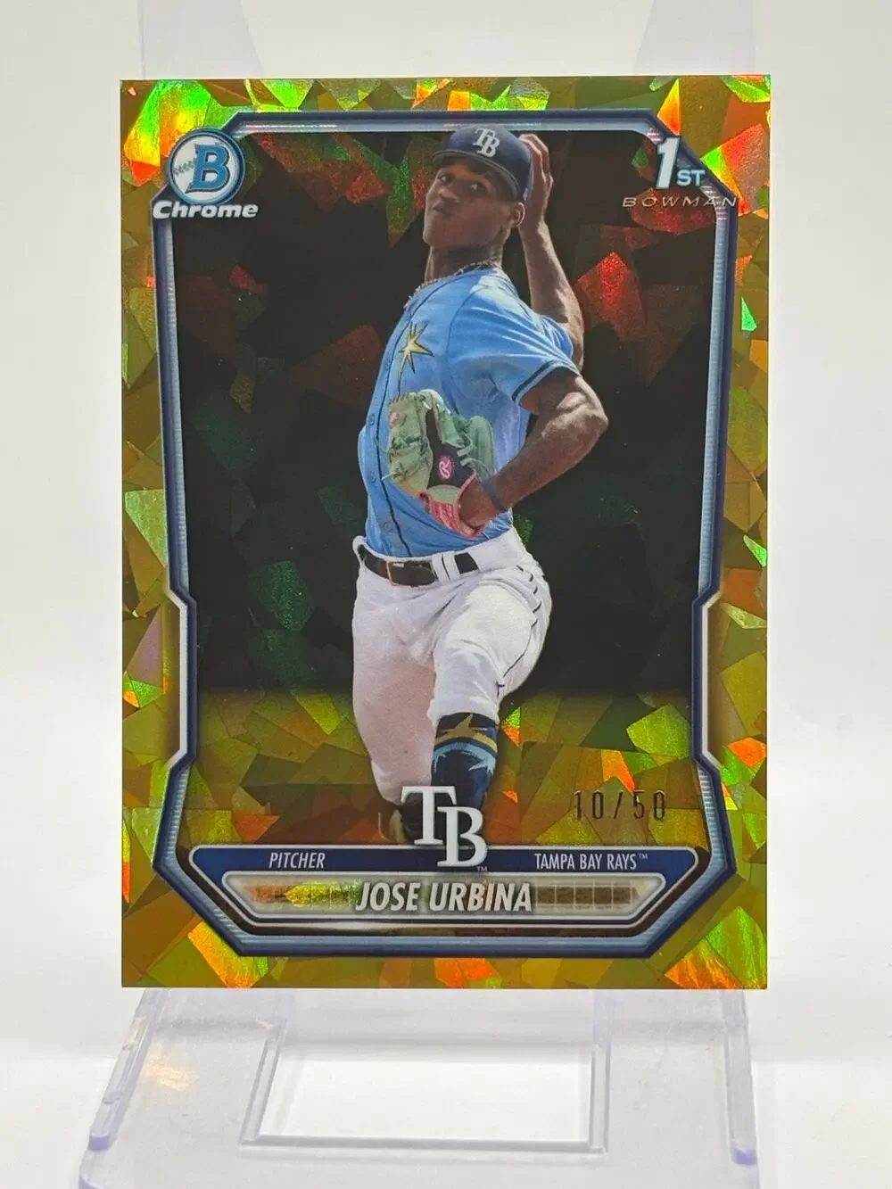 2026 Bowman Sapphire Jose Urbina 1st Gold Refractor 10/50 SP Tampa Bay Rays